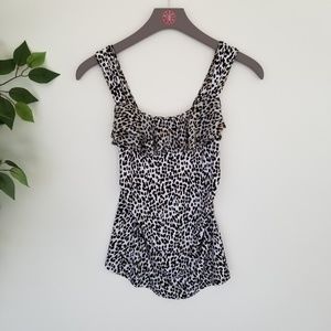 White House Black Market Leopard Print Ruffle Tank